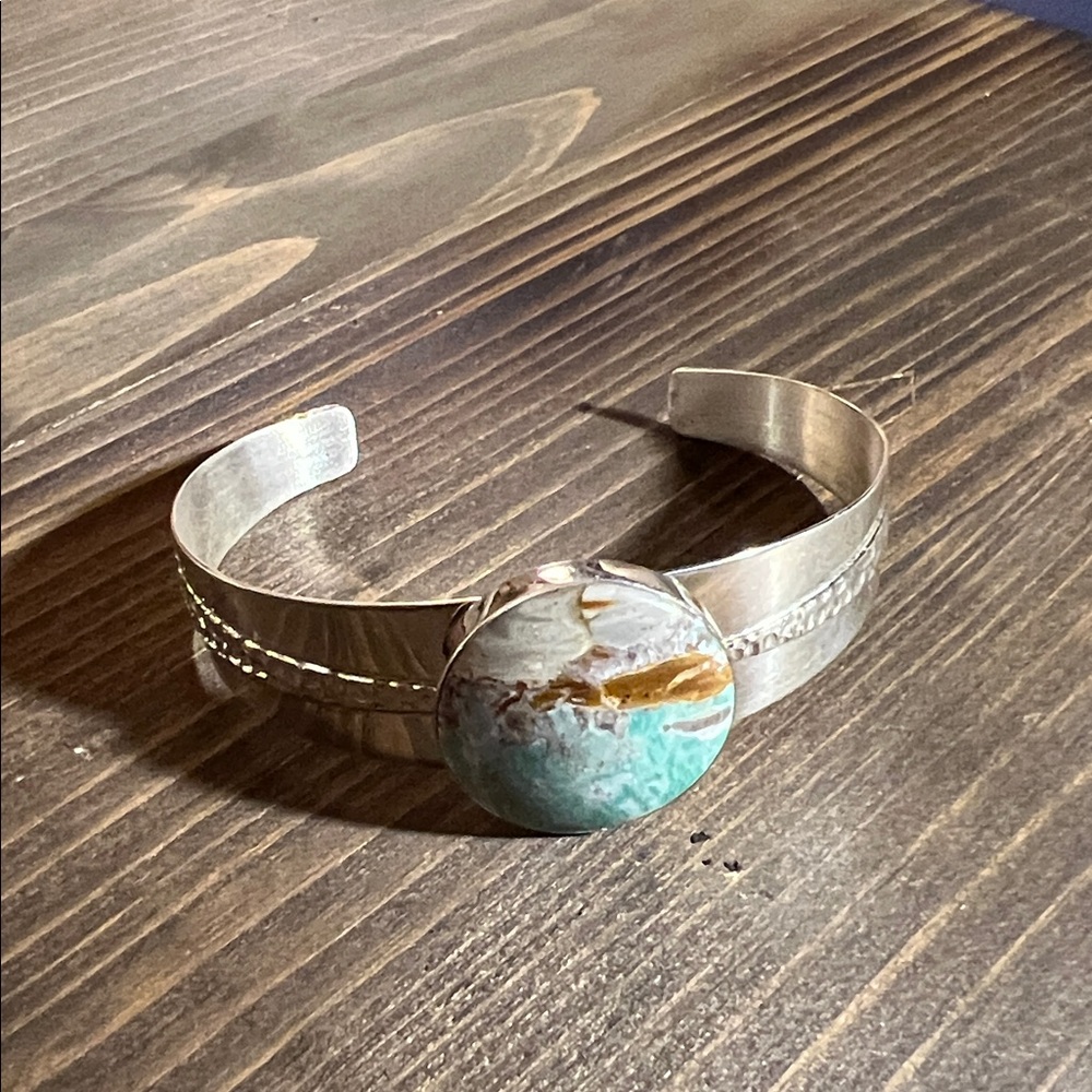 925 Silver Cuff Bracelet with Boulder Variscite Stone